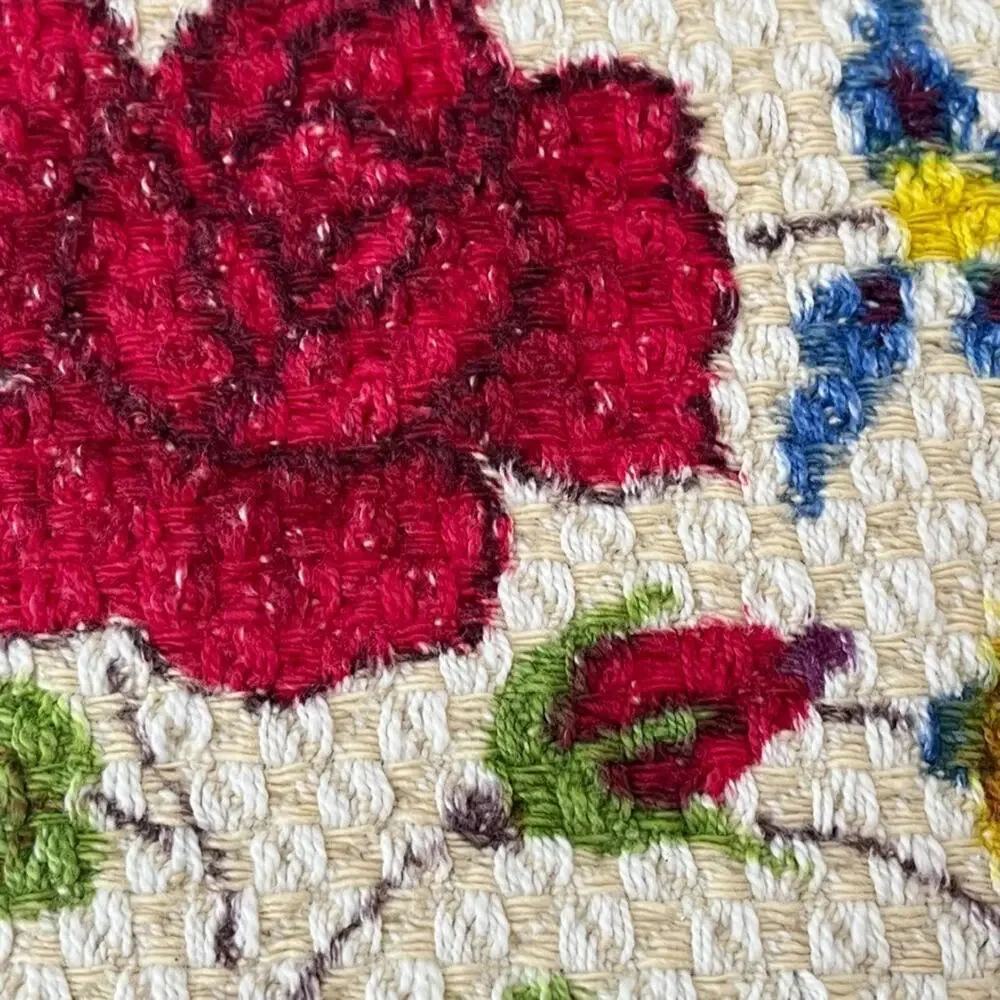 Hand-Painted Rose Floral Small Table Runner 14 x 28 in Woven Cotton Textile